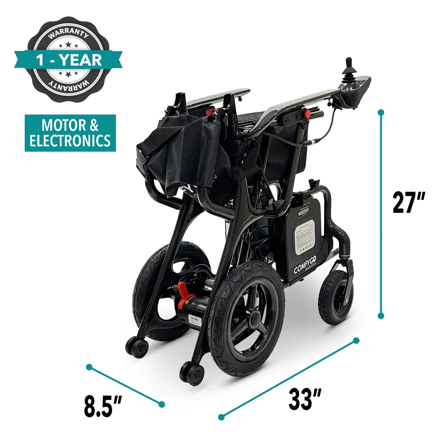 ComfyGo Phoenix Carbon Fiber Electric Wheelchair - 29 lbs Frame: Lightweight, Long-Range, Airline Approved Dimensions