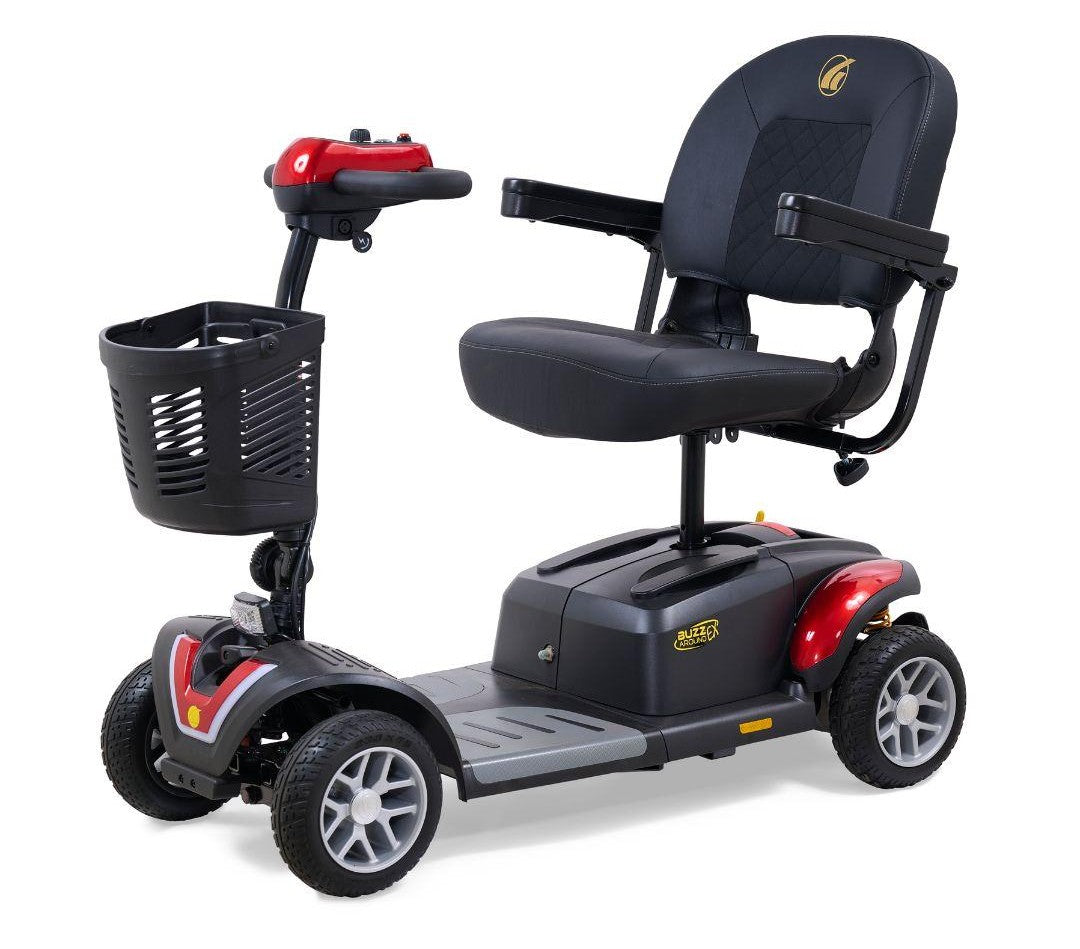Buzzaround EX 4-Wheel Scooter mobility scooter in red with basket on a white background