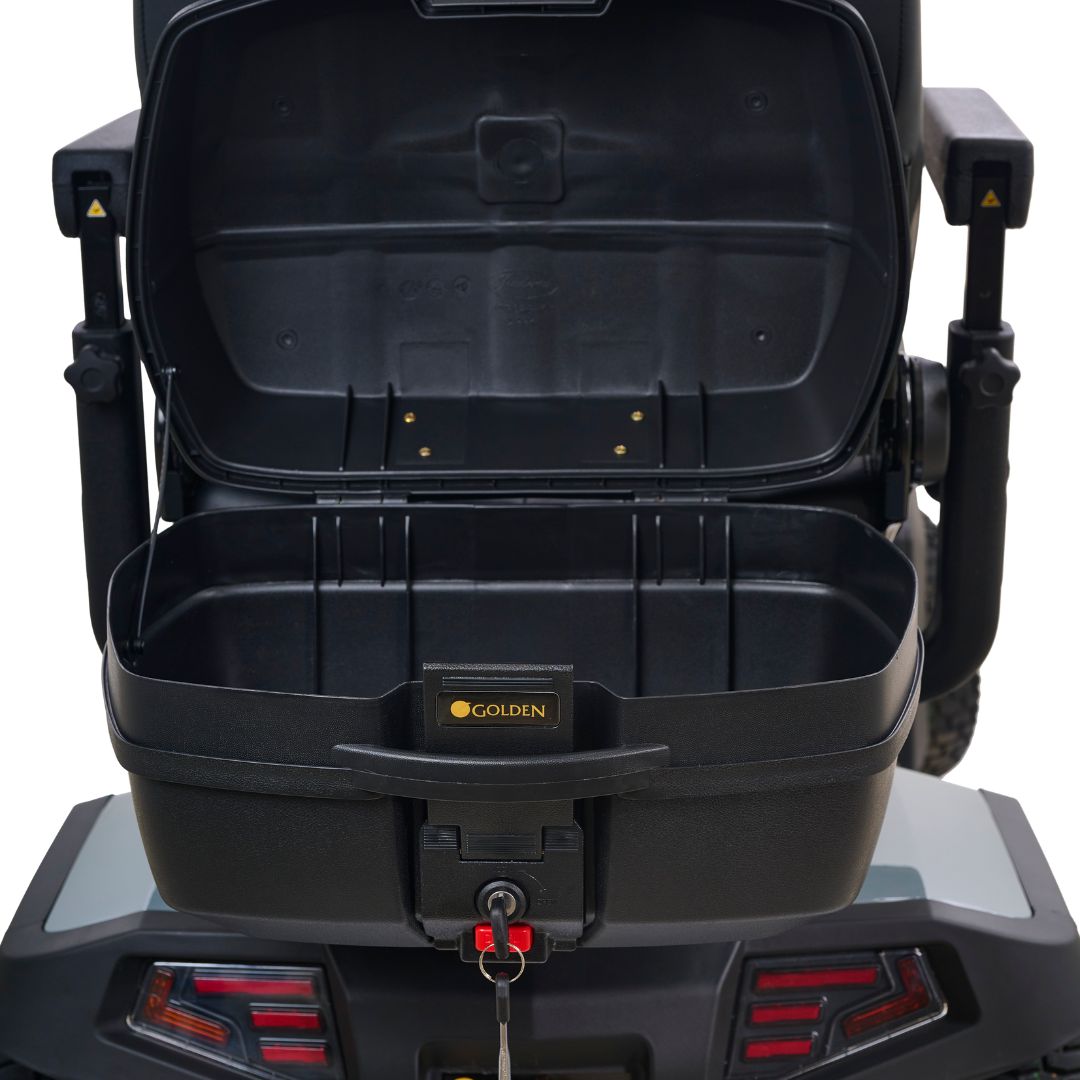 Golden Technologies Eagle GR596 All-Terrain Mobility Scooter Rear Locking Compartment Open