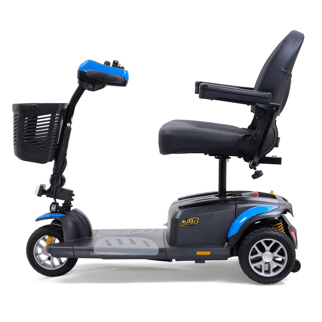 Buzzaround EX 3 Wheel Mobility Scooter by Golden Technologies in Blue Side View