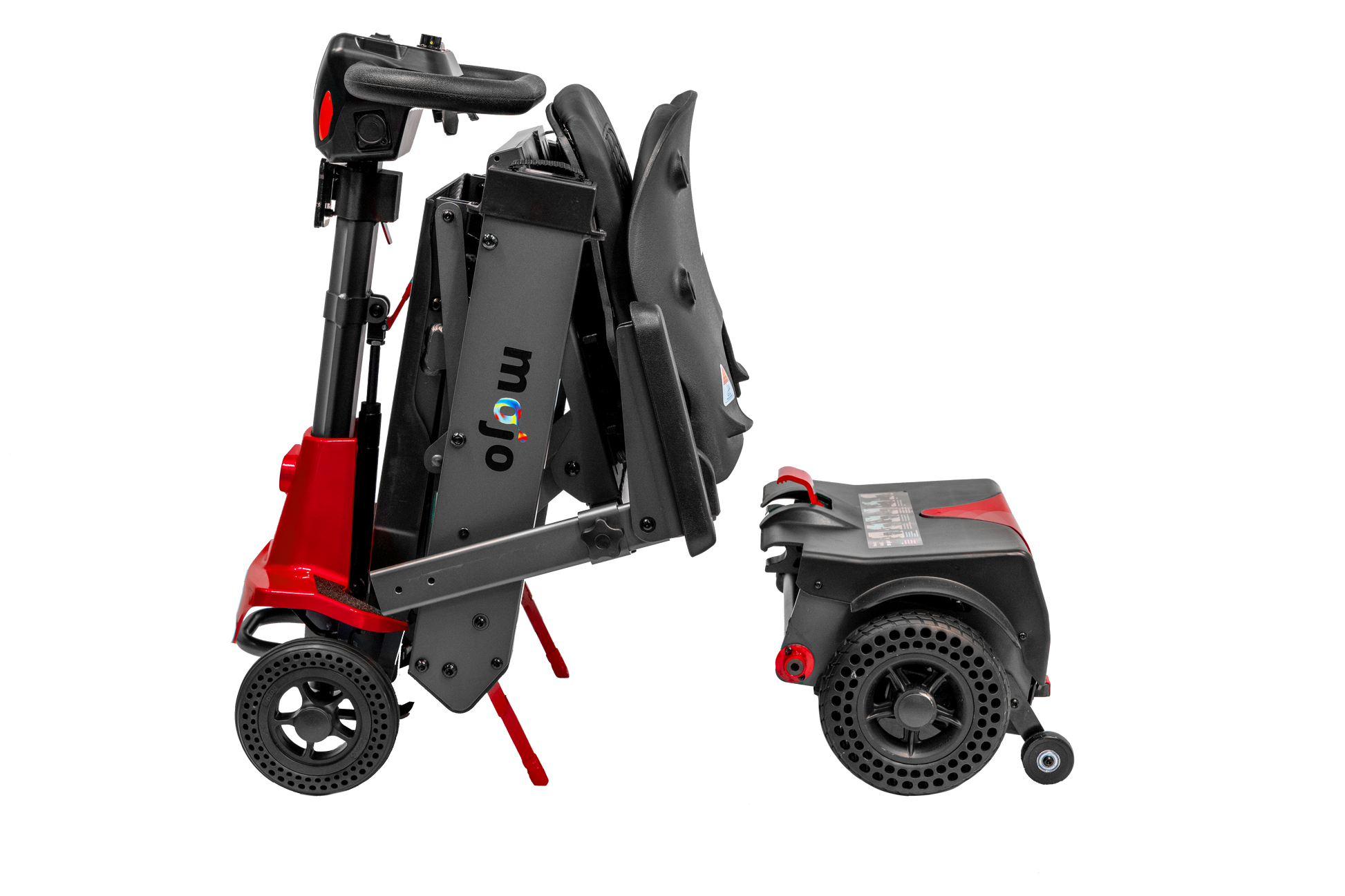 Mojo Manual Folding Scooter by Enhance Mobility in Red Folded with Rear Removed