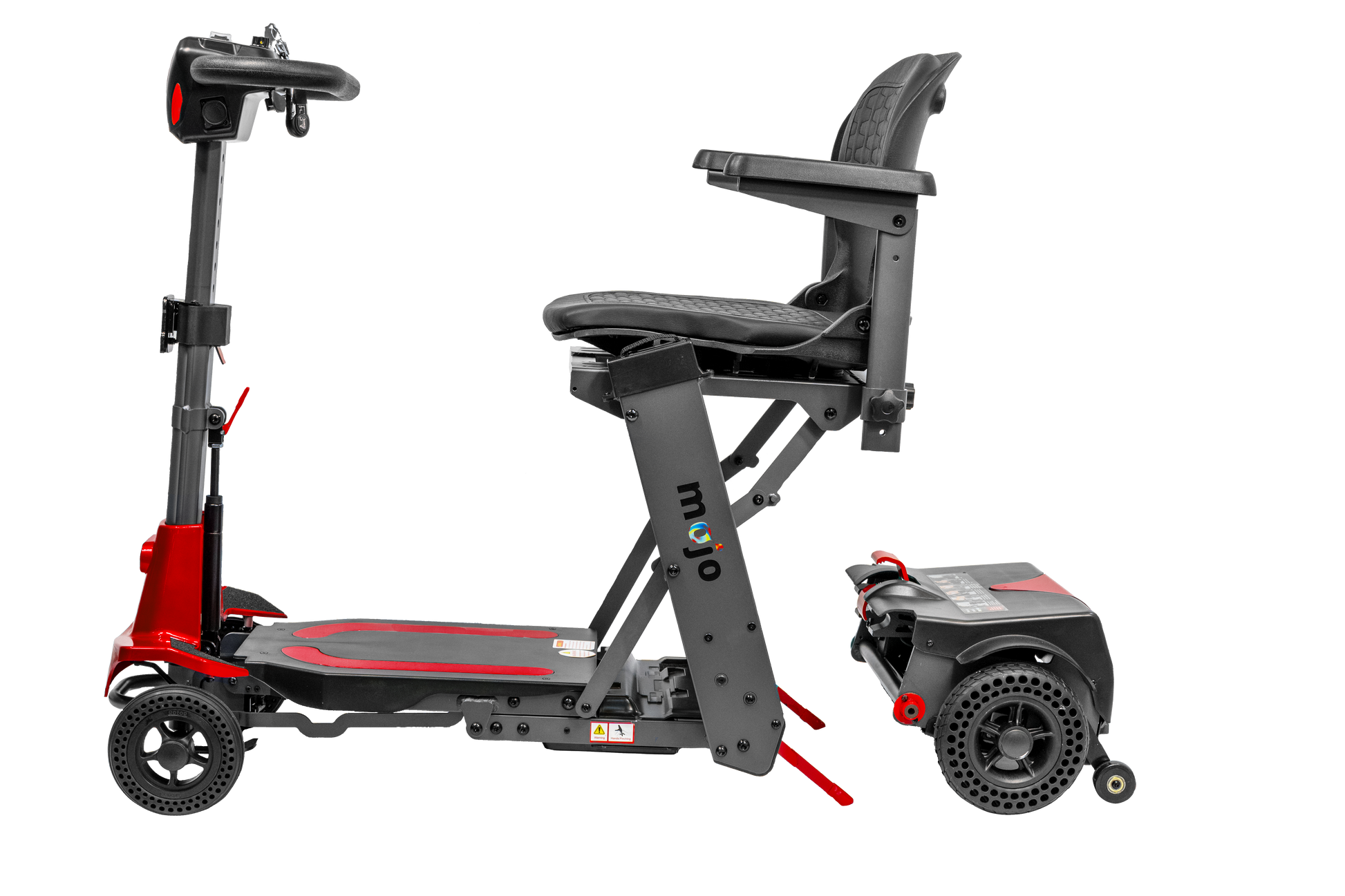 Mojo Manual Folding Scooter by Enhance Mobility in Red Side View with Rear Removed