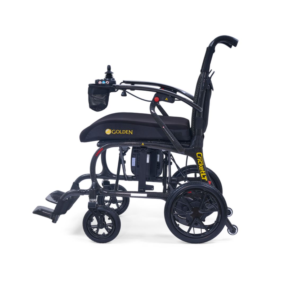 Golden Technologies Cricket LT Carbon Folding Power Wheelchair Side View
