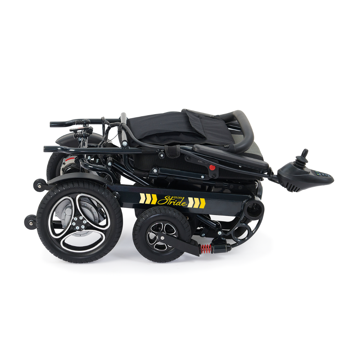 Golden Technologies Stride Folding Lightweight Electric Wheelchair Folded Laying down