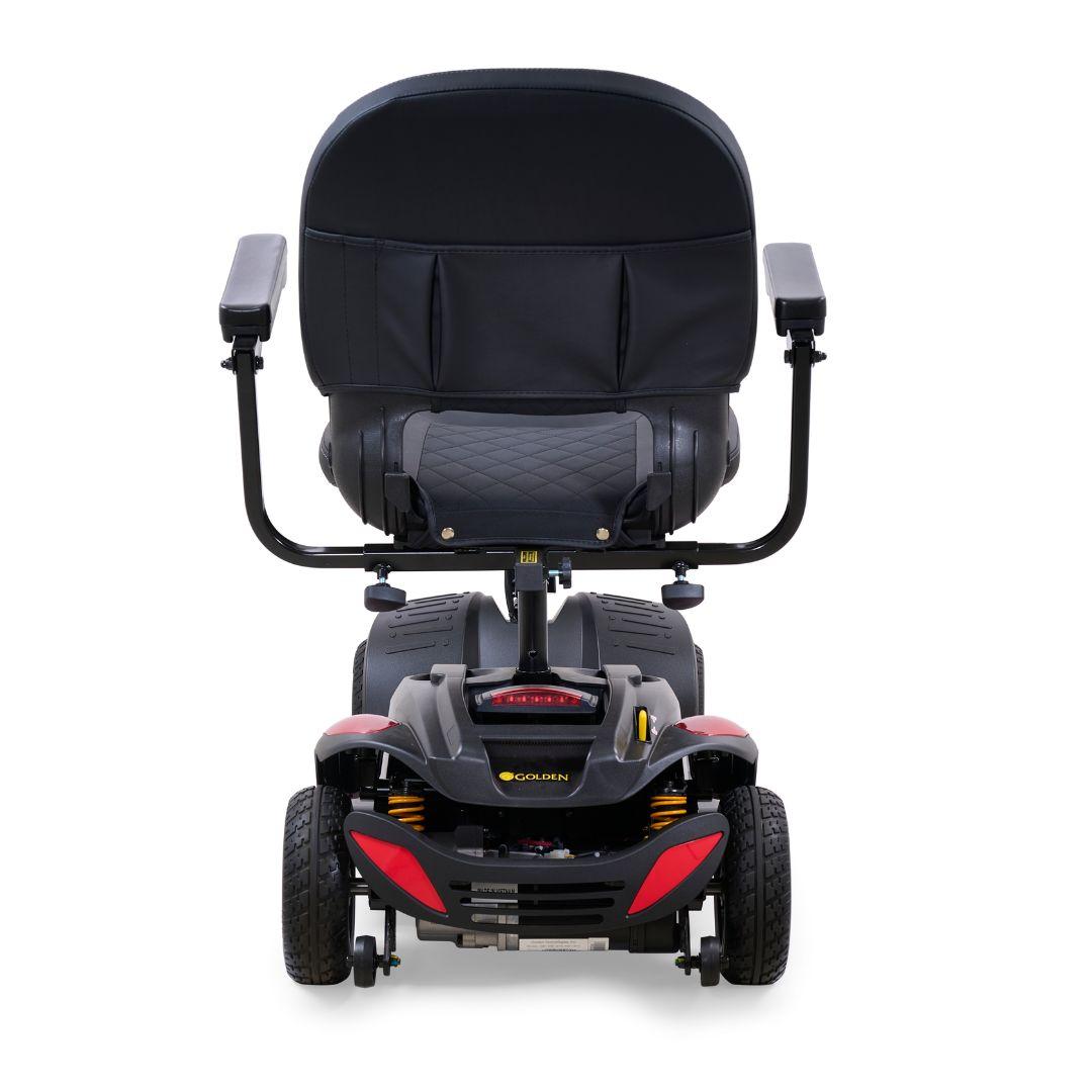 Buzzaround EX 4-Wheel Scooter mobility scooter in red with basket on a white background rear view