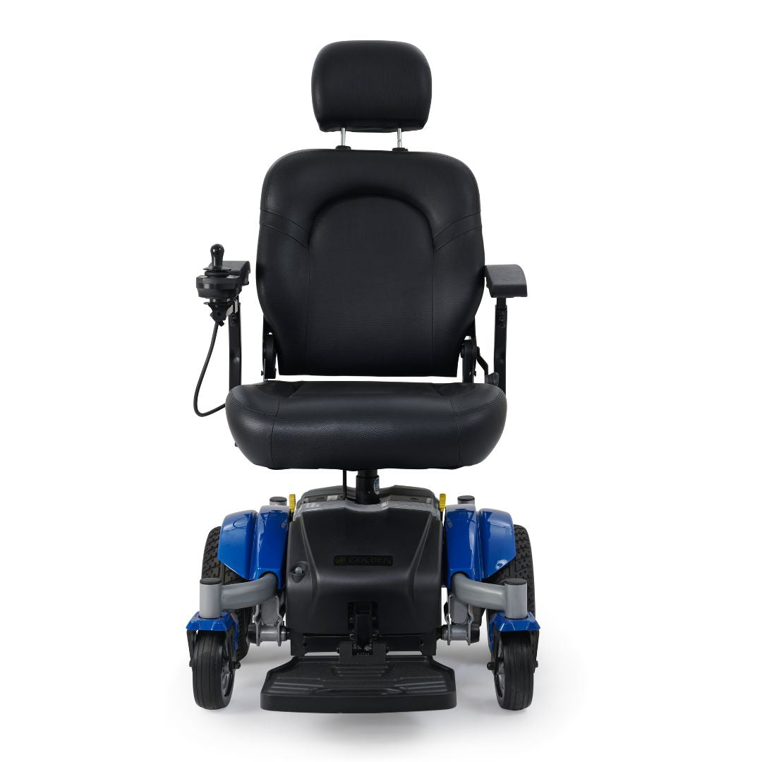 Golden Technologies Compass Sport Power Wheelchair in Blue Front View