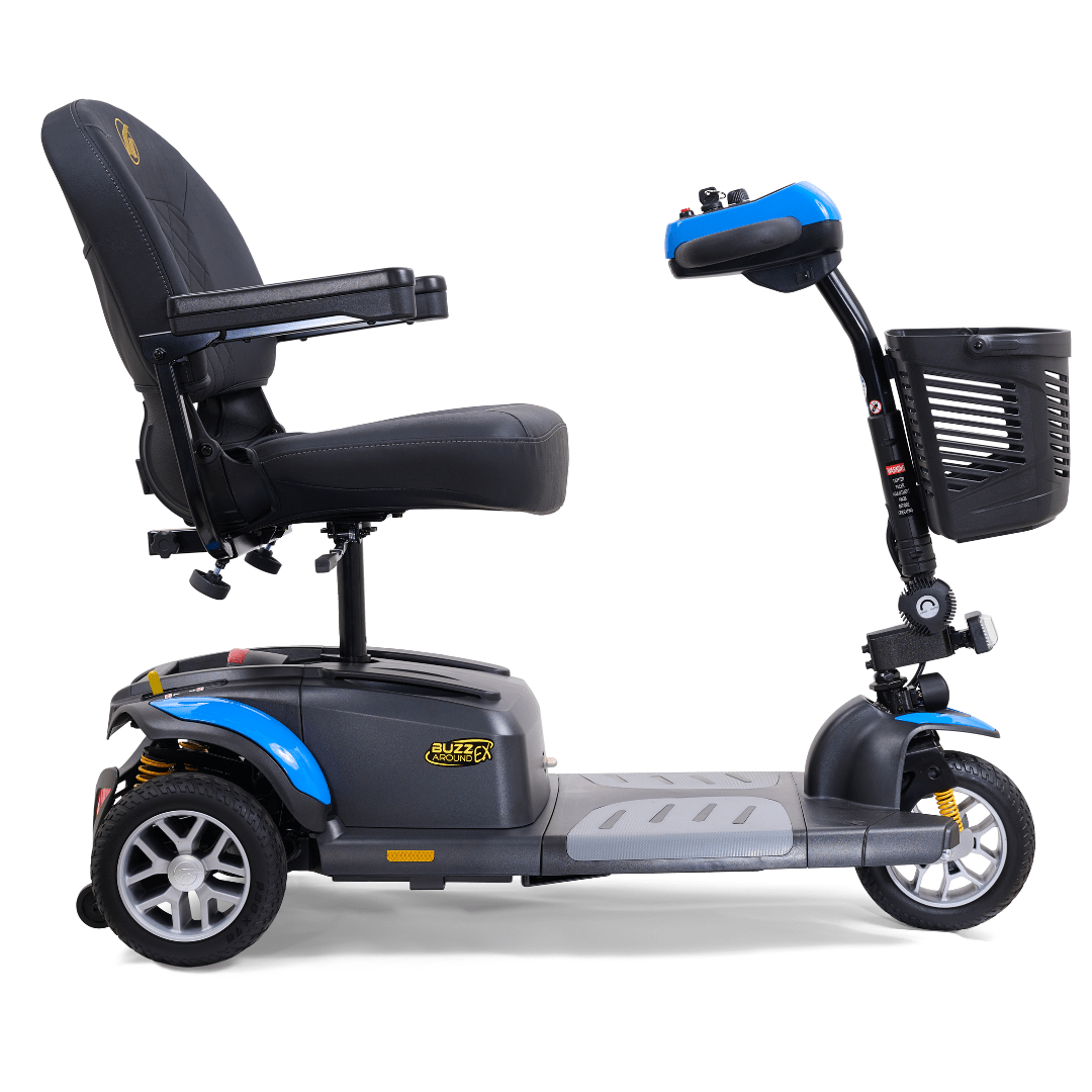 Buzzaround EX 3 Wheel Mobility Scooter by Golden Technologies in Blue Side View