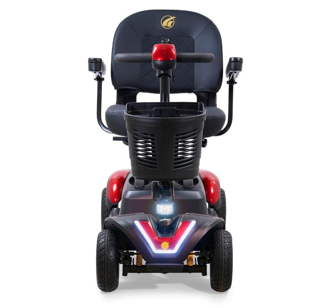 Buzzaround EX 4-Wheel Scooter mobility scooter in red with basket on a white background front view