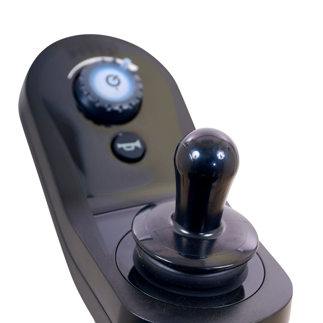 Golden Technologies BuzzAbout Travel Electric Wheelchair in Red Joystick