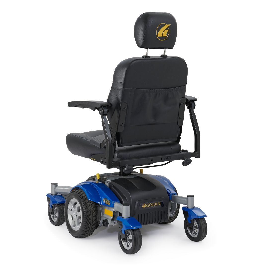 Golden Technologies Compass Sport Power Wheelchair in Blue Rear Side View
