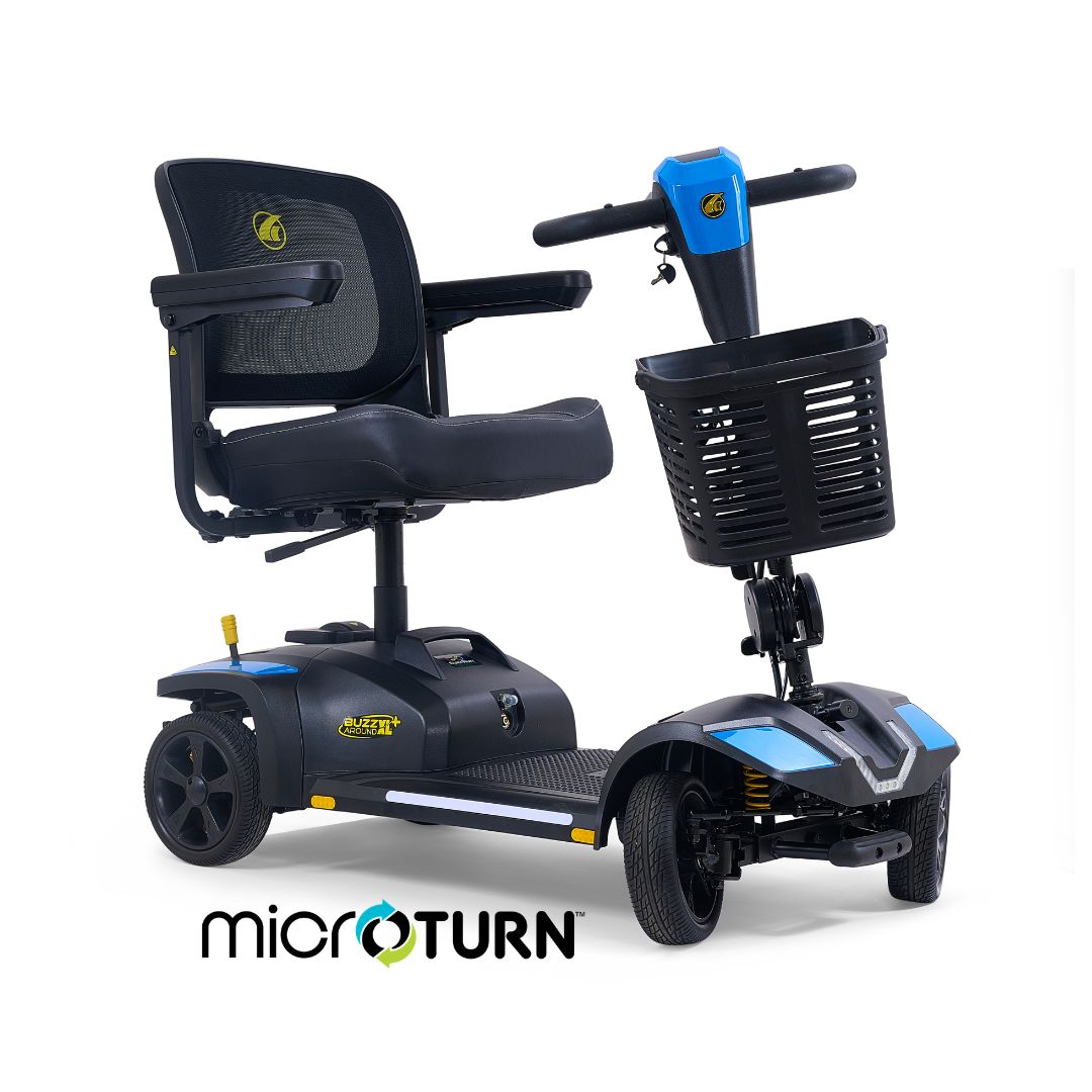Buzzaround XL+ 4-Wheel Mobility Scooter by Golden Technologies in Blue with Microturn