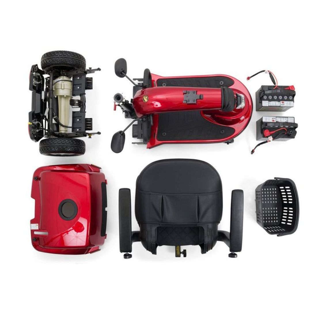 Golden Technologies Companion Mid Size 3-Wheel Mobility Scooter in Red Disassembled