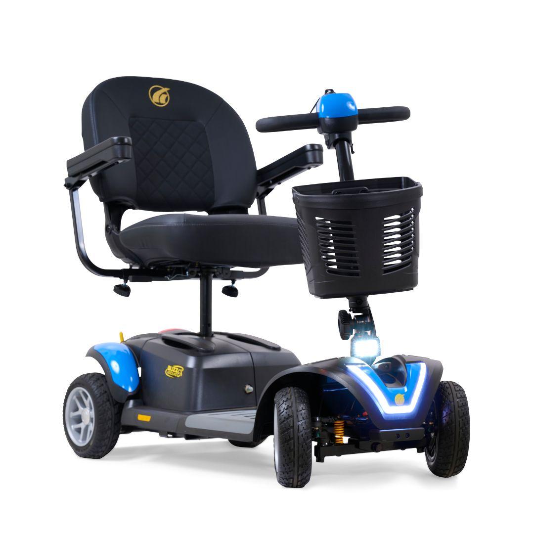 Buzzaround EX 4-Wheel Scooter mobility scooter with basket on a white background