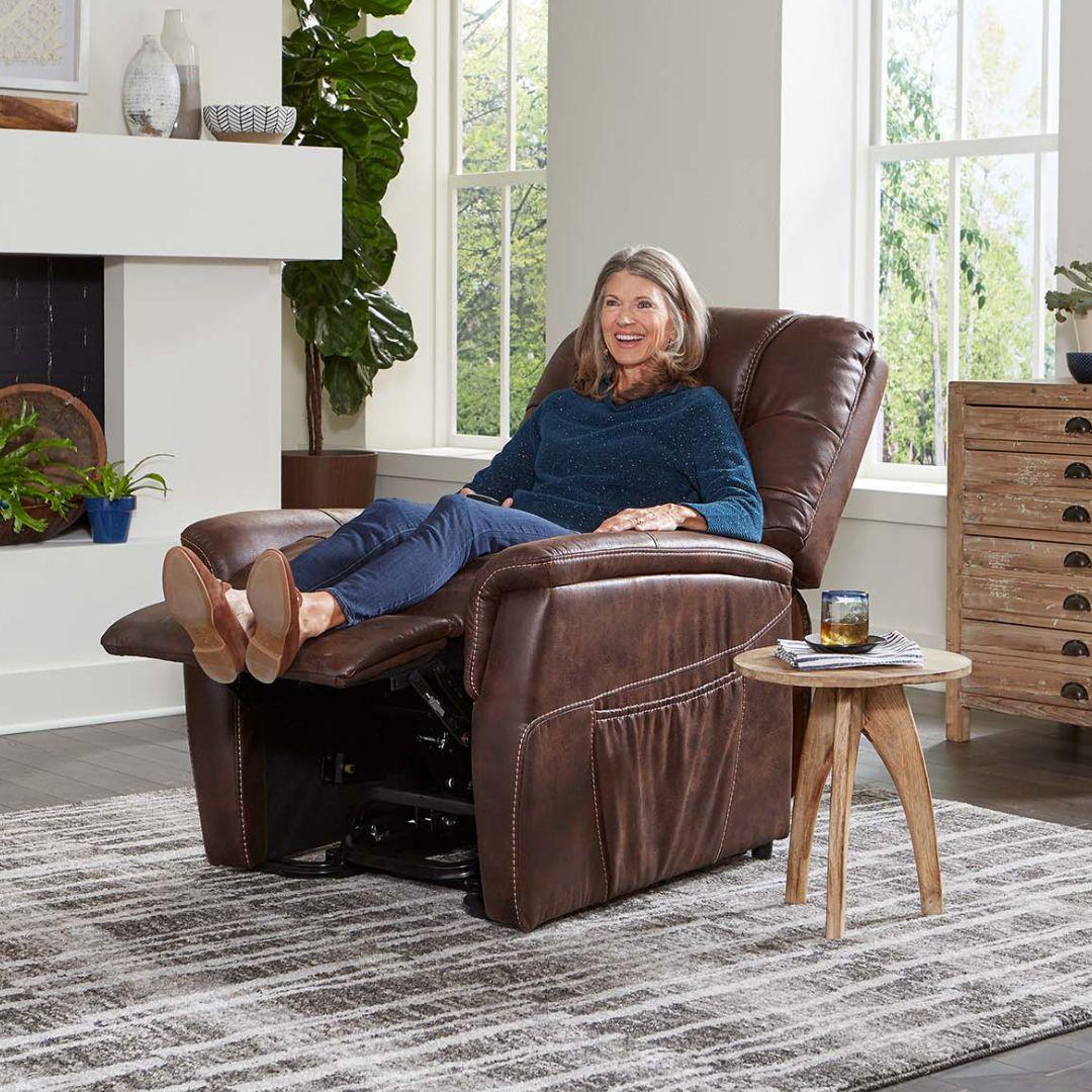 Woman relaxing in a Golden Technologies PR-446 Dione Infinite Position Lift Chair Recliner 