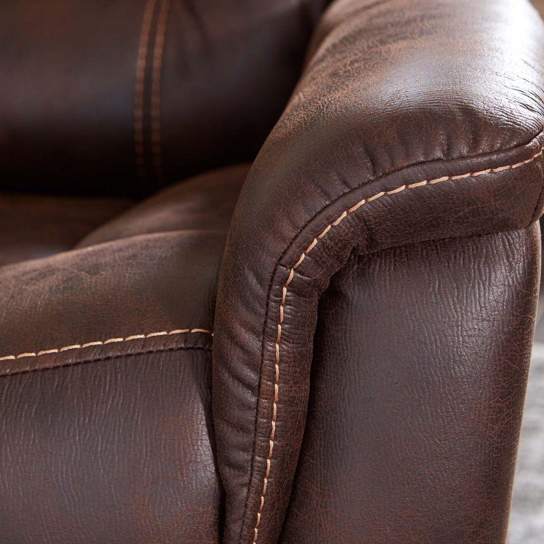 Close-up of a bGolden Technologies PR-446 Dione Infinite Position Lift Chair Recliner with visible stitching