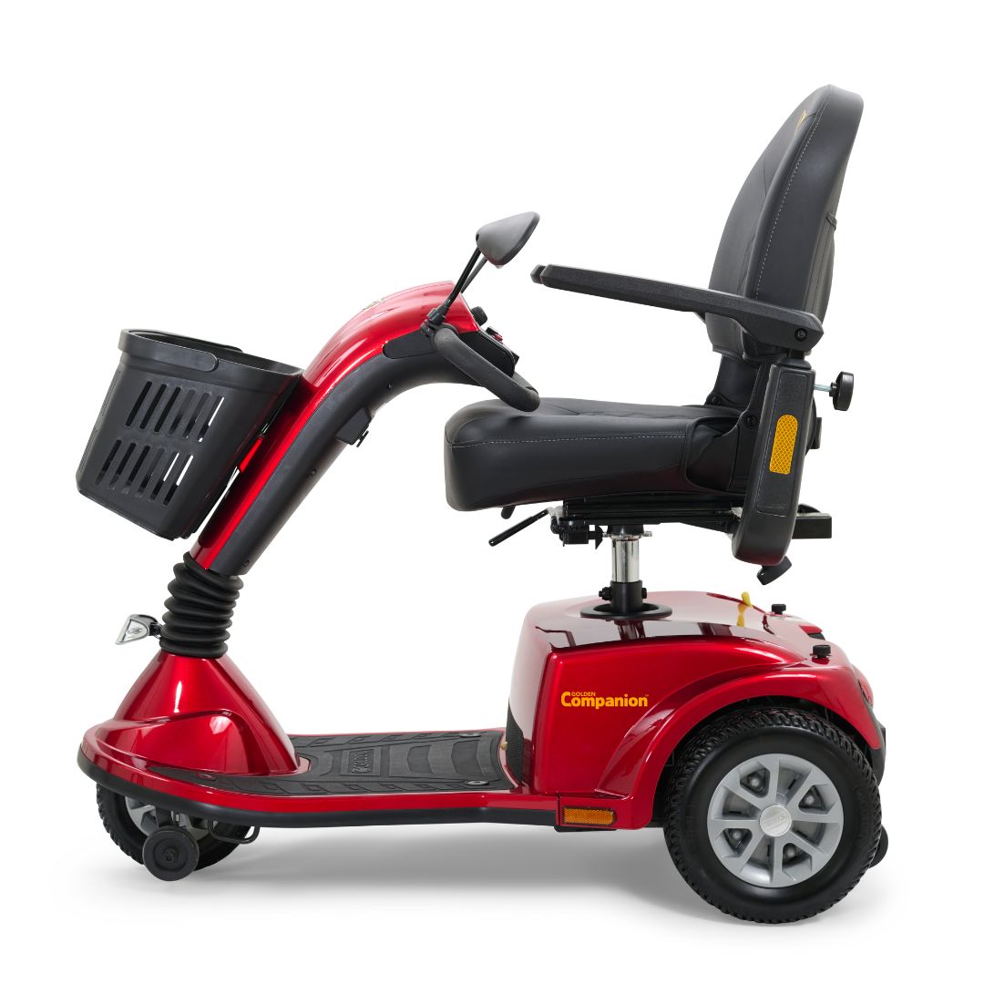 Golden Technologies Companion Mid Size 3-Wheel Mobility Scooter in Red Tiller Down