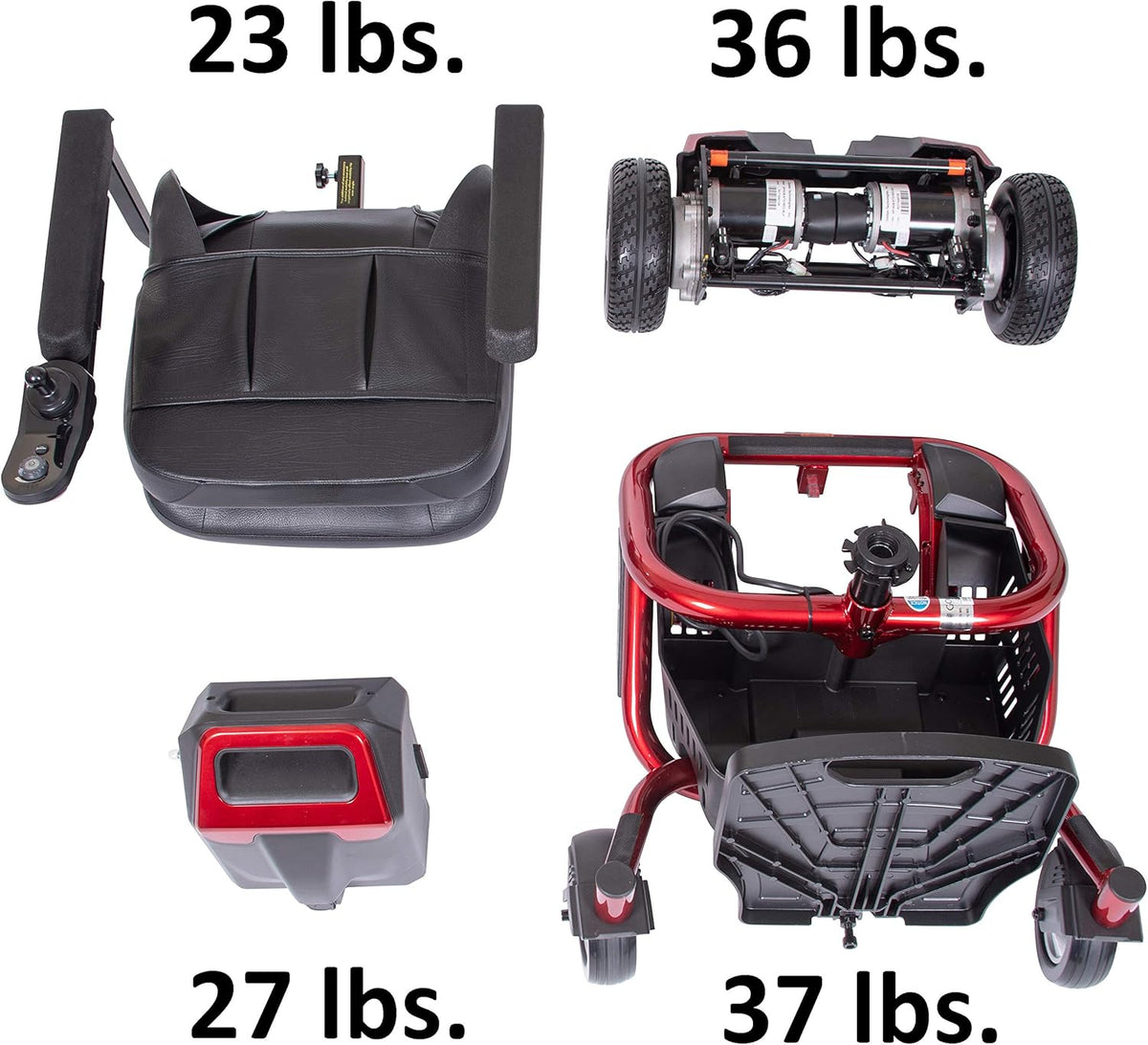 Comparison of different components with weight labels of Golden Technologies LiteRider Envy Power Wheelchair