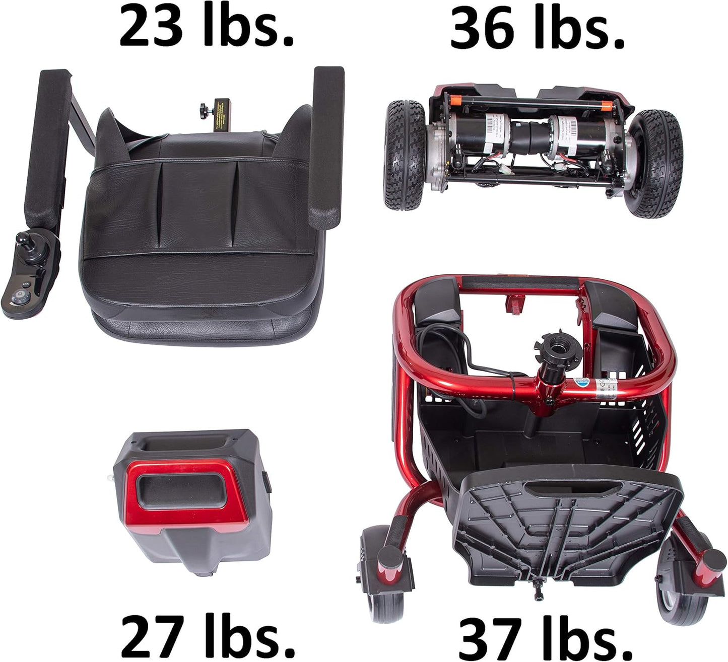 Comparison of different components with weight labels of Golden Technologies LiteRider Envy Power Wheelchair
