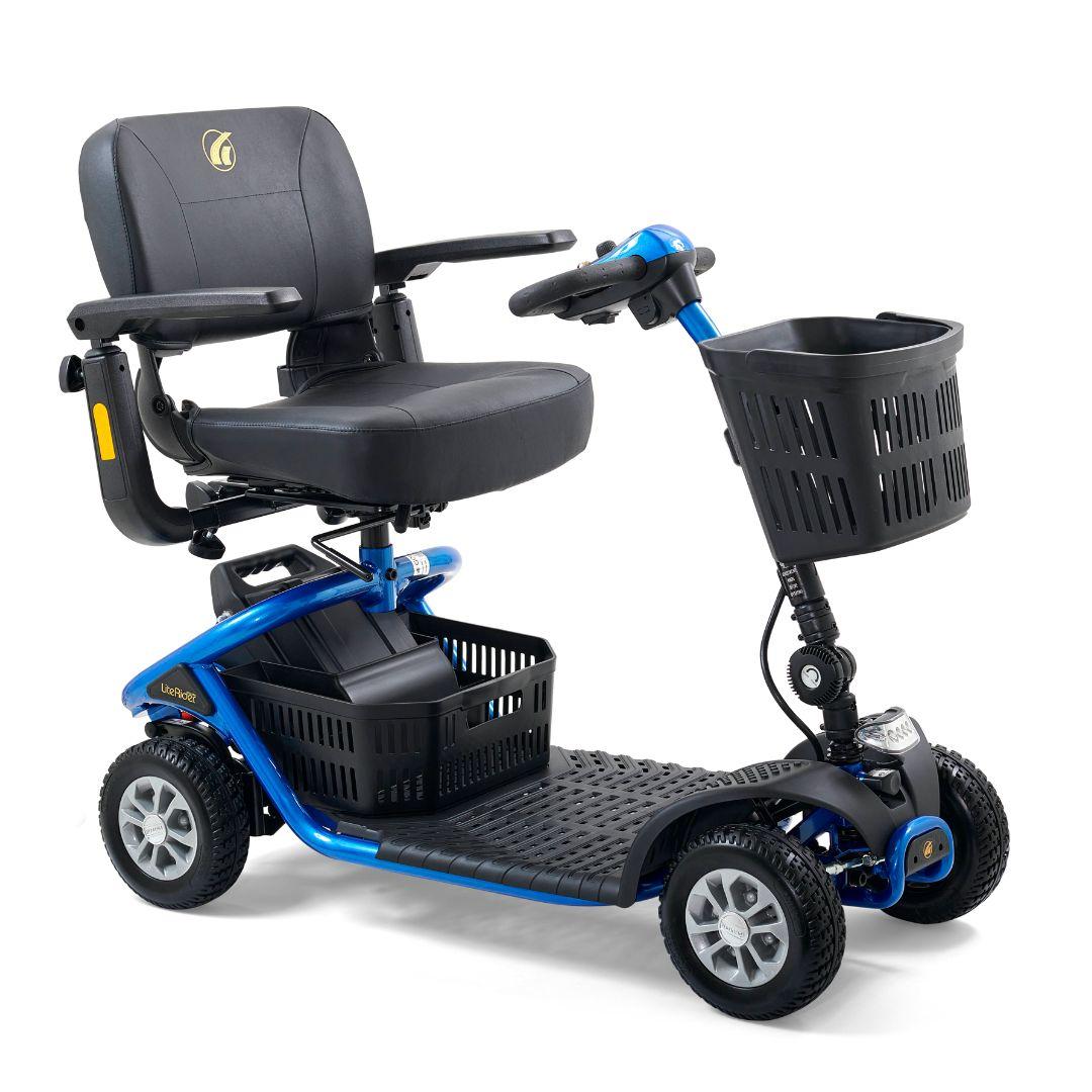 Golden Technologies LiteRider 4-Wheel Travel Mobility Scooter in Blue Side View