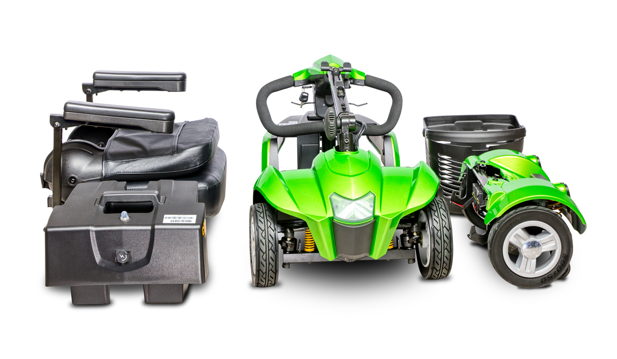 EV Rider CityCruzer Mobility Scooter in Green Broken Down