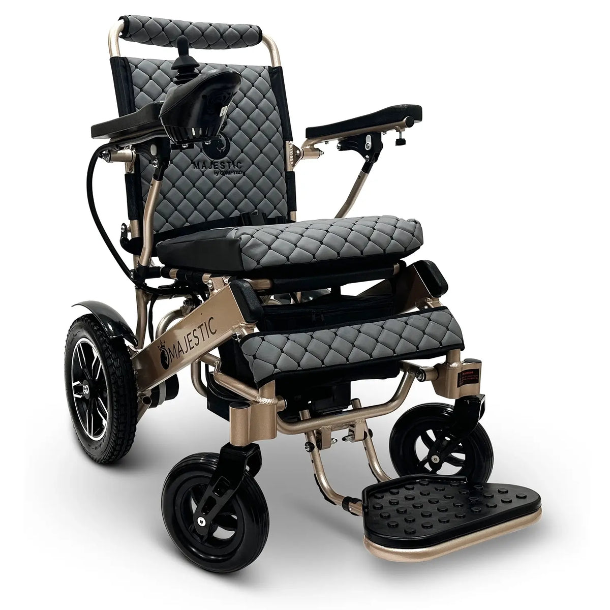 MAJESTIC IQ-8000 Remote Controlled Lightweight Electric Wheelchair in Gold Frame with Grey Overlay
