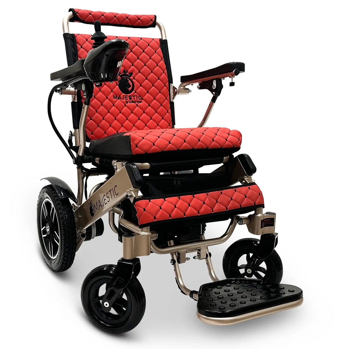 MAJESTIC IQ-8000 Remote Controlled Lightweight Electric Wheelchair in Gold Frame with Orange  Overlay