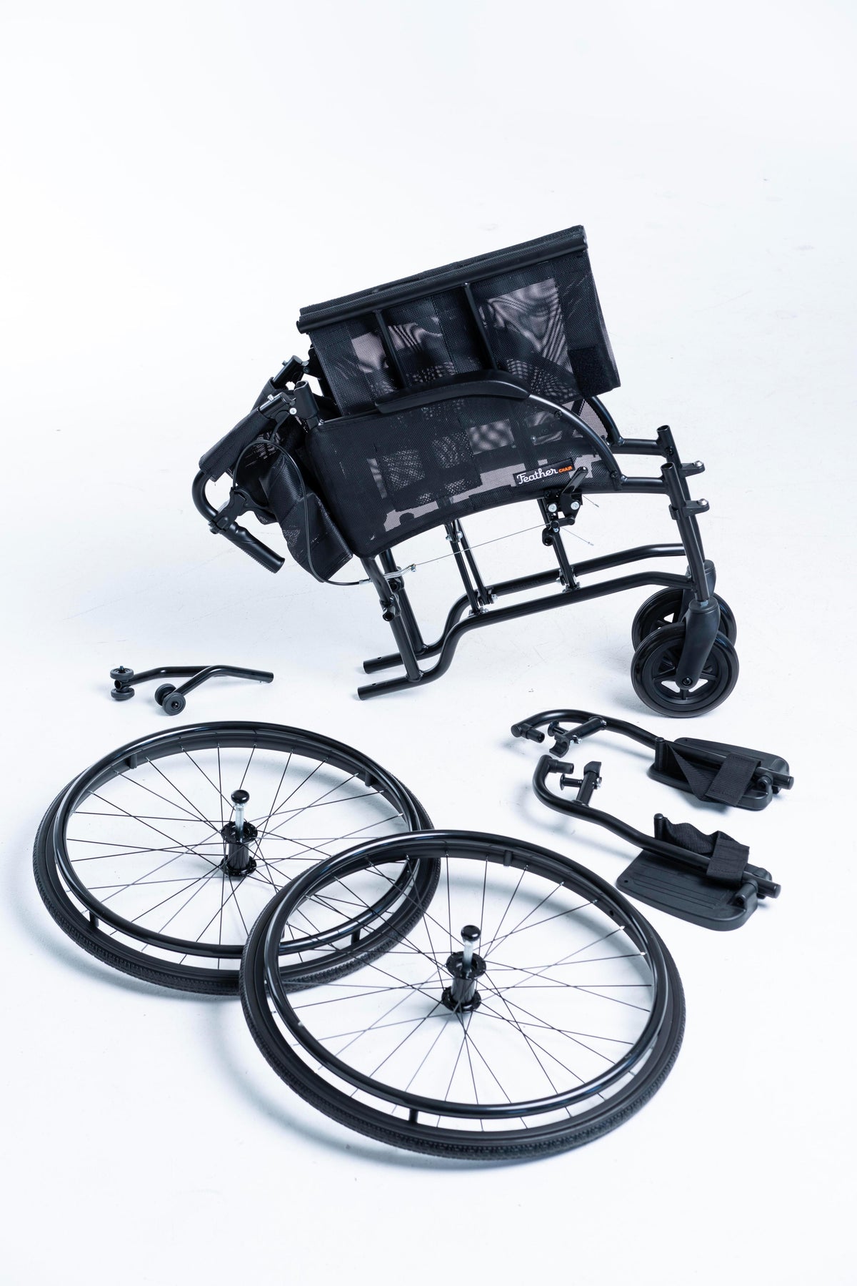 Feather Chair - World's Lightest Manual Wheelchair Broken Down