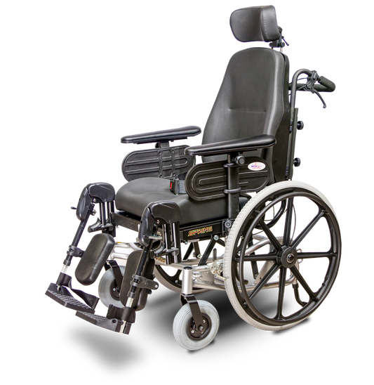 Ev rider Spring is a manual wheelchair with a lightweight aluminum frame with elevating leg rests