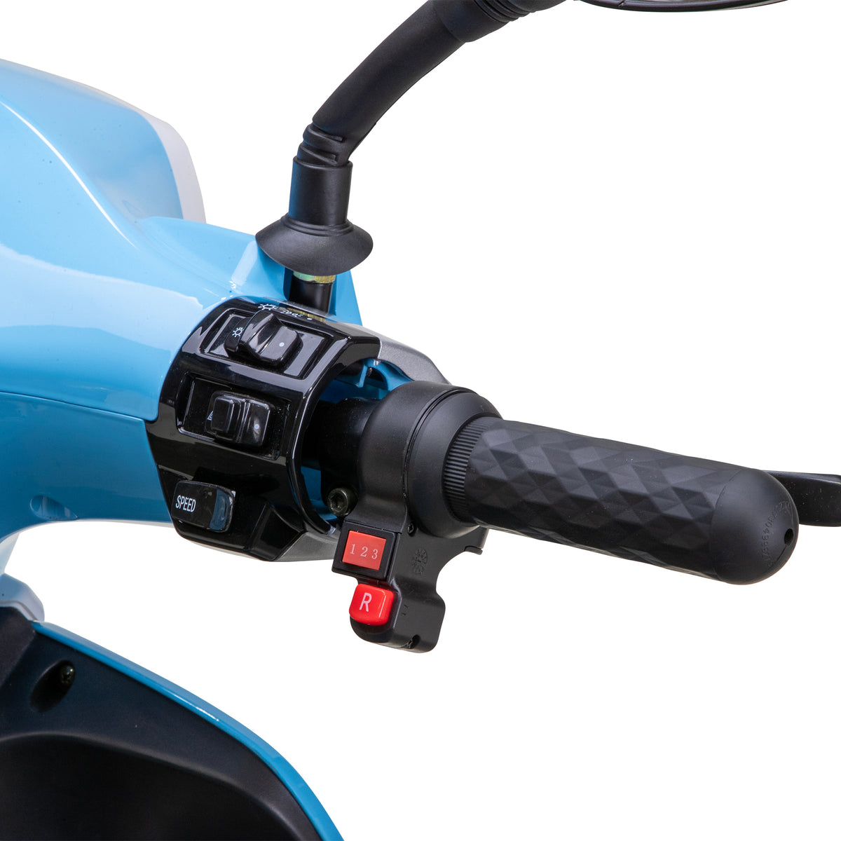 Bespoke Elite 3-Wheel All-Terrain Recreational Mobility Scooter in Blue Right Handle Bar