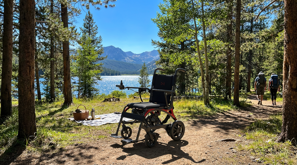 Monarch Mobility Ezi Fold Carbon Folding Power Wheelchair in Park