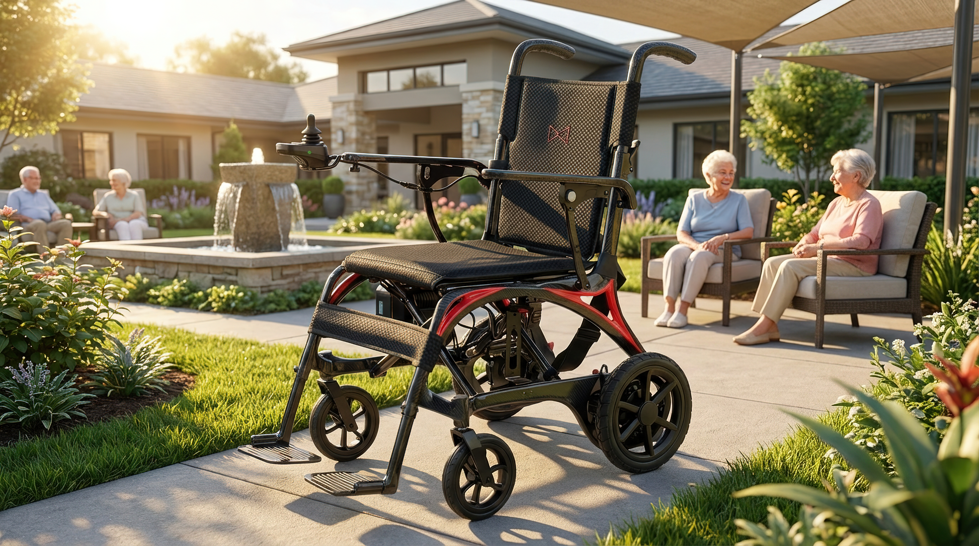 Monarch Mobility Ezi Fold Carbon Folding Power Wheelchair at Retirement Home