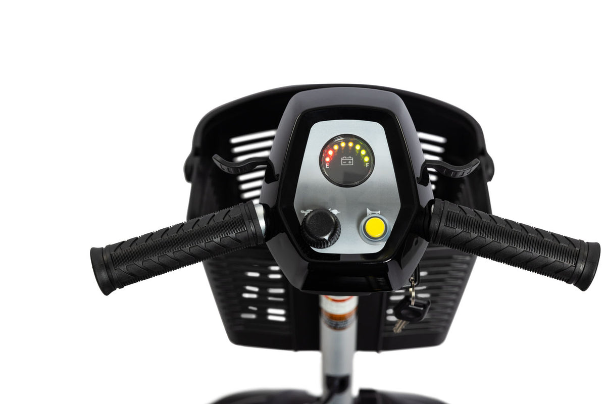 EV Rider Nomad Lightweight Mobility Scooter in Black Tiller