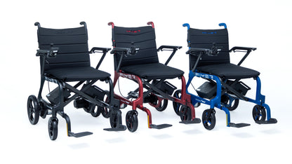Monarch Mobility Flyer Power Wheelchair in Blue, Red, Black