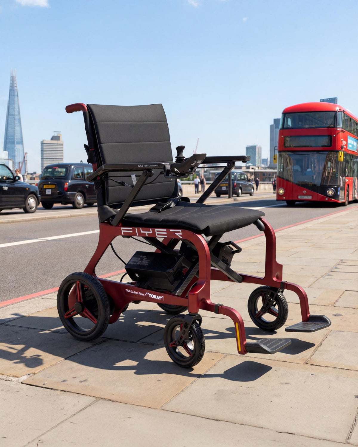 Monarch Mobility Flyer Power Wheelchair in Red in City
