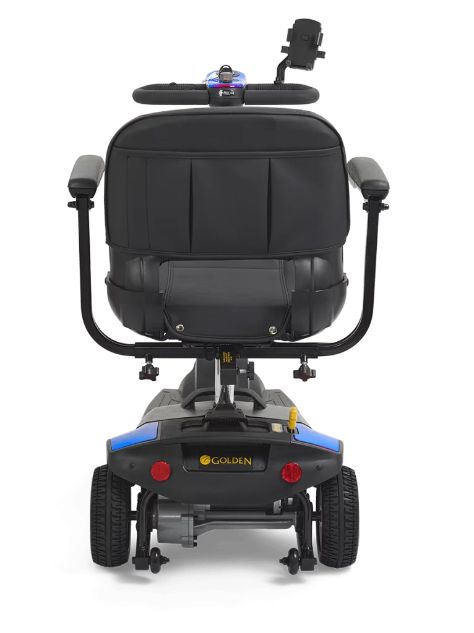 Golden Technologies Buzzaround XL 3-wheel (GB121B-STD) mobility scooter in blue, back view.