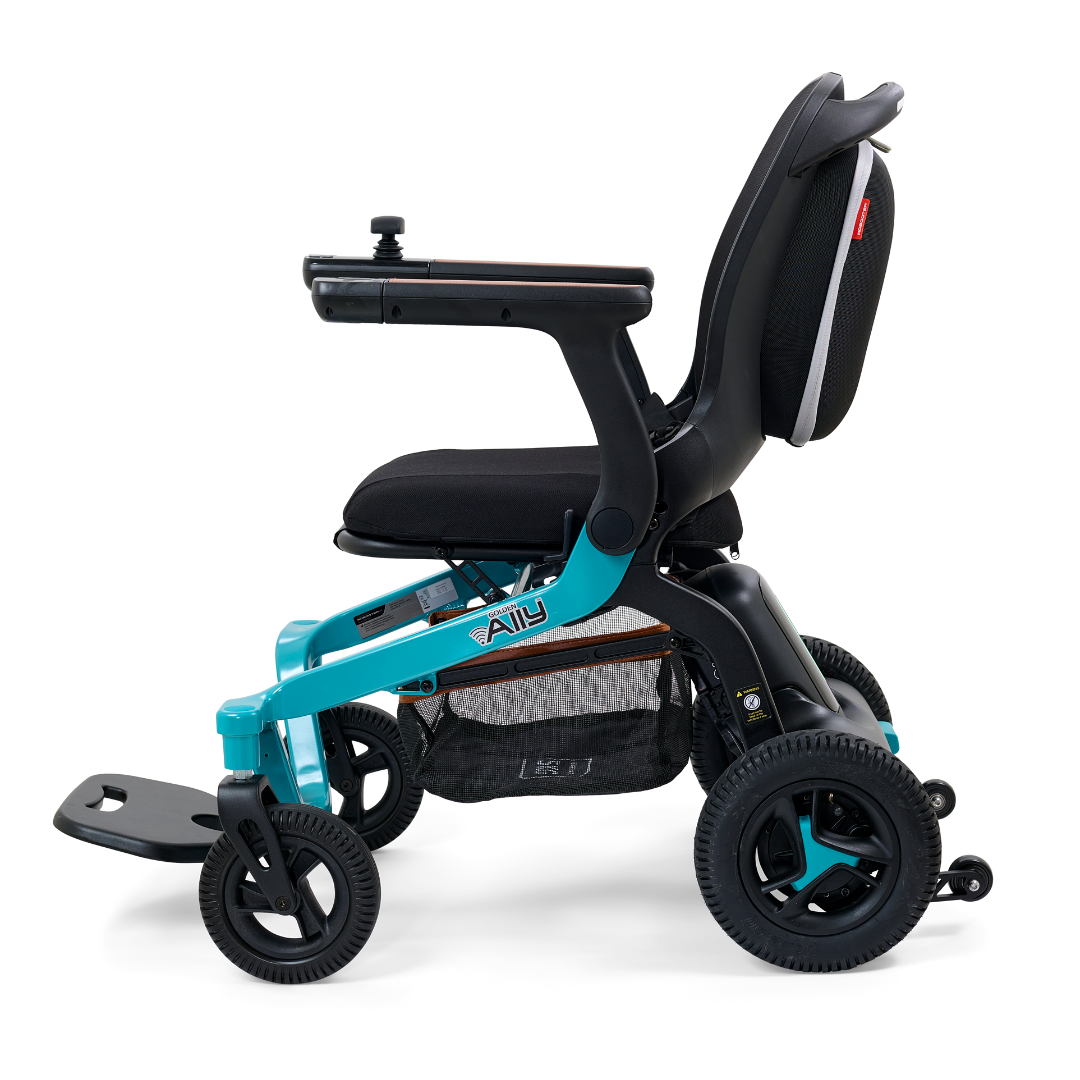 Golden Ally Folding Power Wheelchair by Golden Technologies in Teal Side View