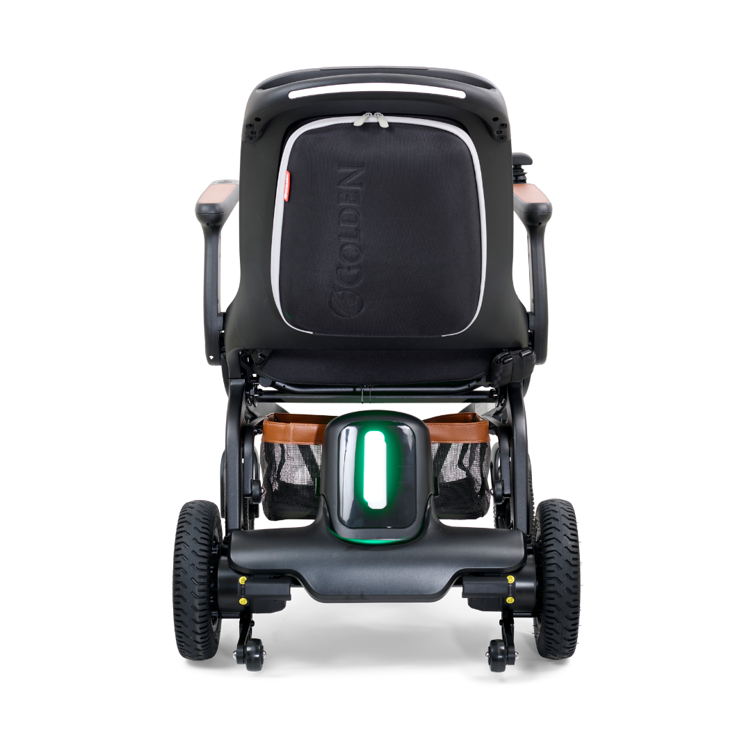 Golden Ally Folding Power Wheelchair by Golden Technologies in Black Rear View