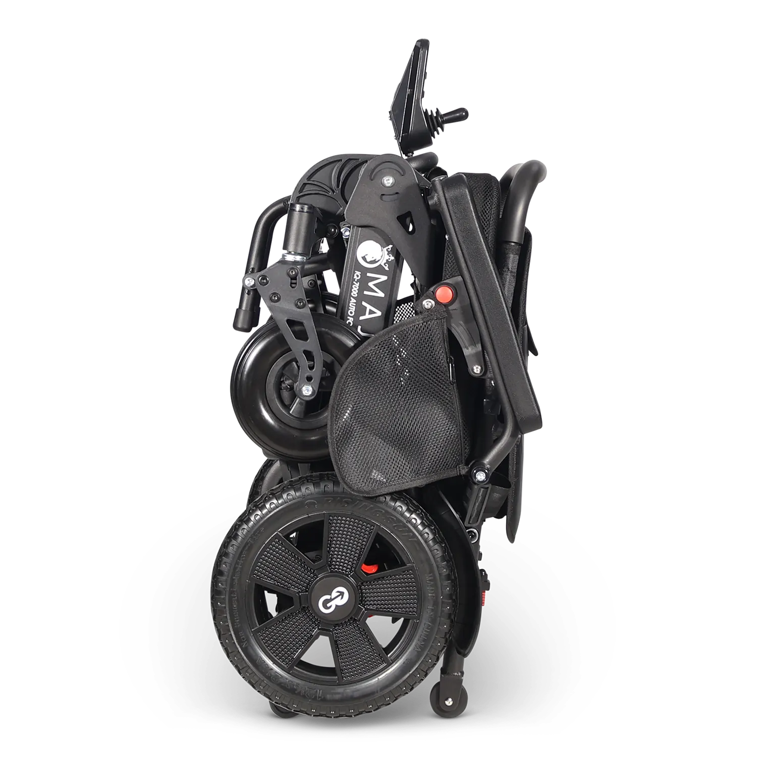 ComfyGo Majestic IQ-7000 Electric Wheelchair with Remote Control and Auto-Fold in Black Folded Close Up