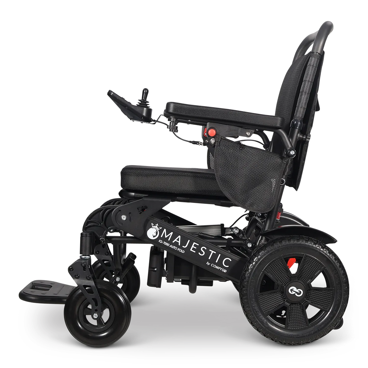 ComfyGo Majestic IQ-7000 Electric Wheelchair with Remote Control and Auto-Fold in Black Side View