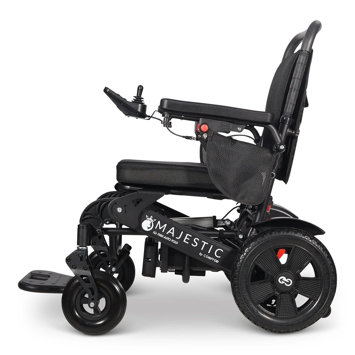 ComfyGo Majestic IQ-7000 Electric Wheelchair with Remote Control and Auto-Fold in Black Side View