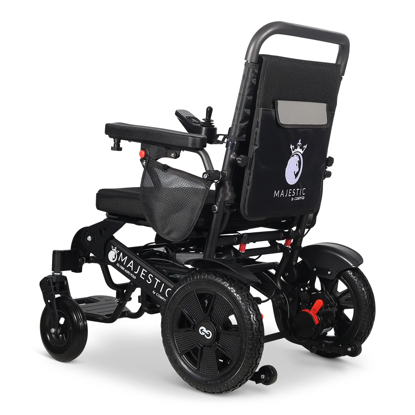 ComfyGo Majestic IQ-7000 Electric Wheelchair with Remote Control and Auto-Fold in Black Rear View