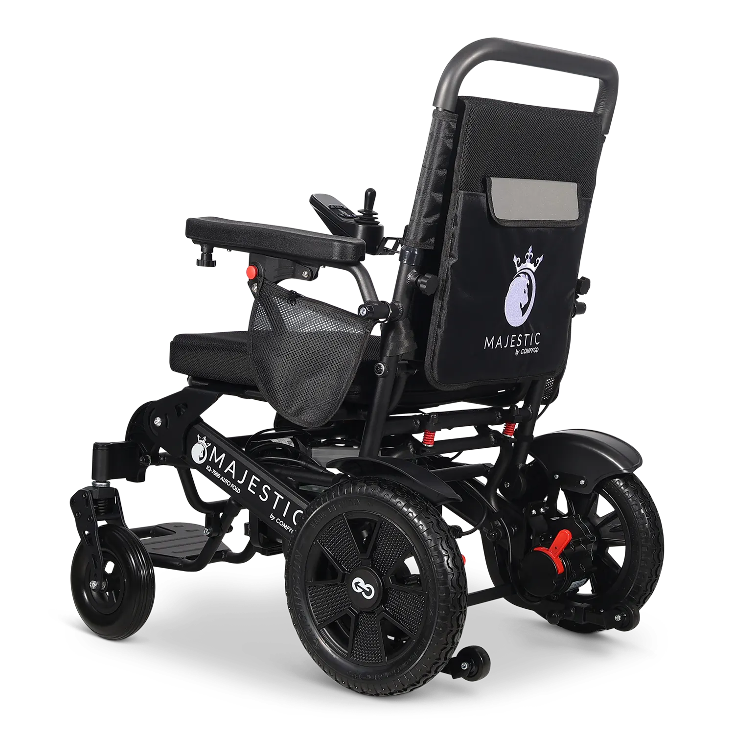 ComfyGo Majestic IQ-7000 Electric Wheelchair with Remote Control and Auto-Fold in Black Rear View