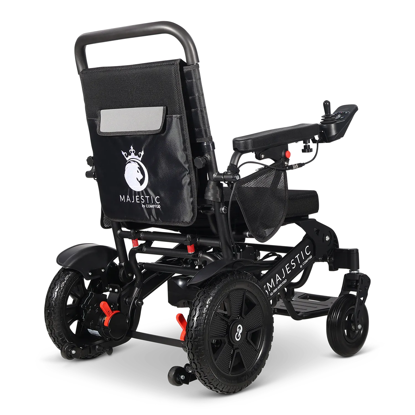 ComfyGo Majestic IQ-7000 Electric Wheelchair with Remote Control and Auto-Fold in Black Rear View