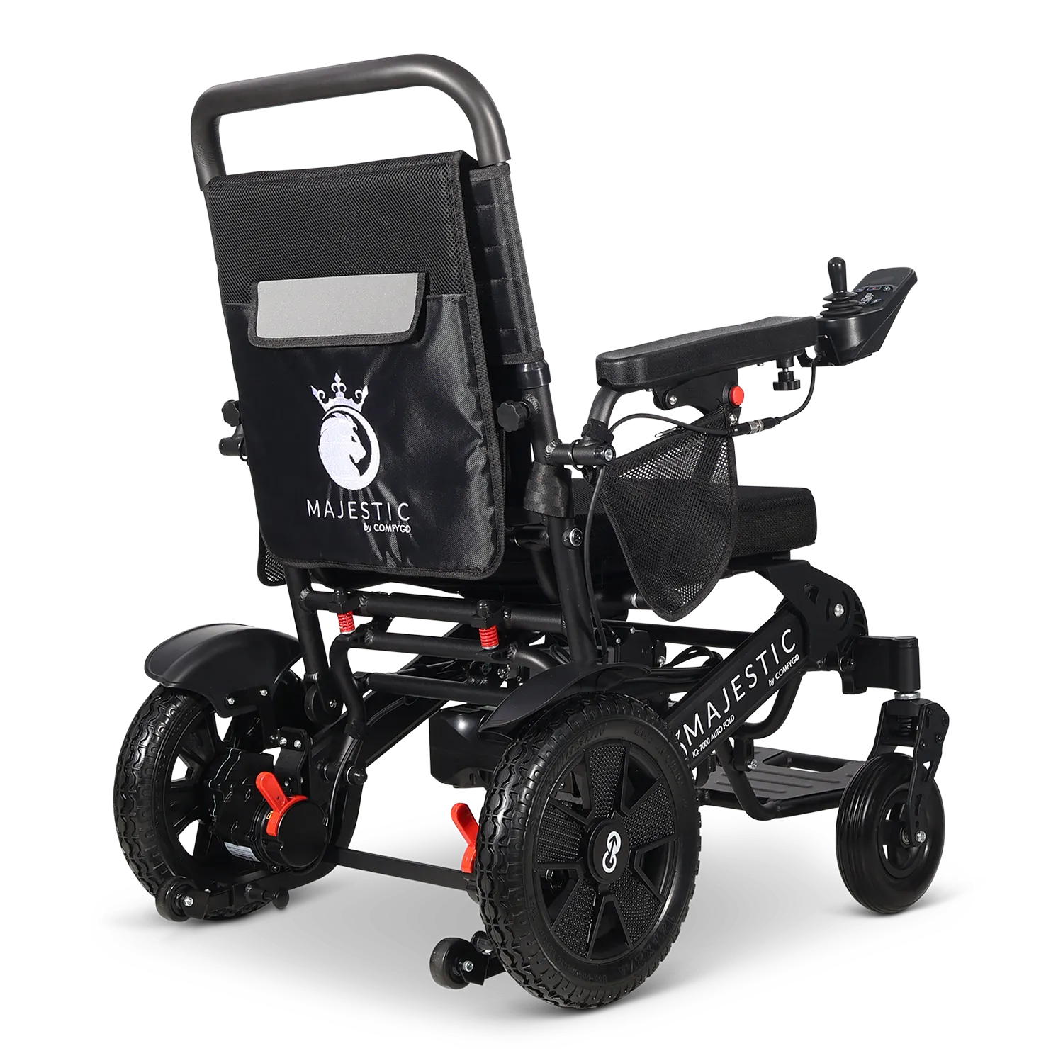 ComfyGo Majestic IQ-7000 Electric Wheelchair with Remote Control and Auto-Fold in Black Rear View