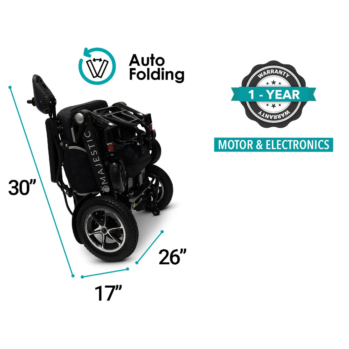 ComfyGo Majestic IQ-7000 Electric Wheelchair with Remote Control and Auto-Fold Dimensions 