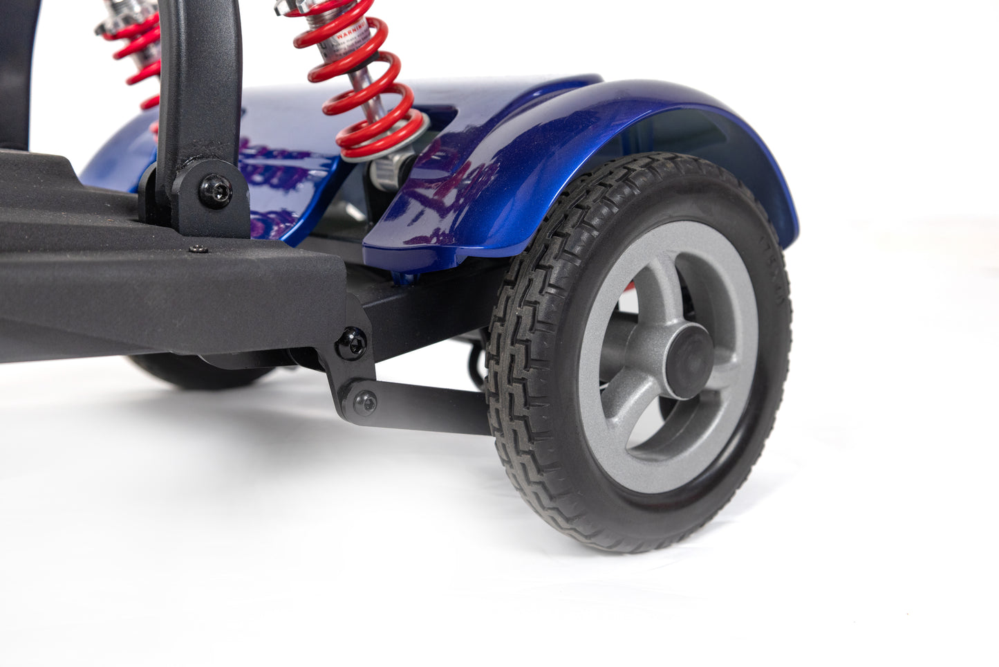 Monarch Mobility Genie Auto Folding Mobility Scooter in Blue Tires and Shocks