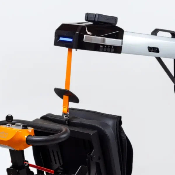 Monarch Mobility Atlas 4 Portable Car Lift Hooked onto scooter