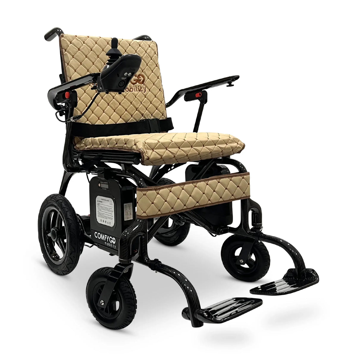 ComfyGo Phoenix Carbon Fiber Electric Wheelchair - 29 lbs Frame: Lightweight, Long-Range, Airline Approved in Tan