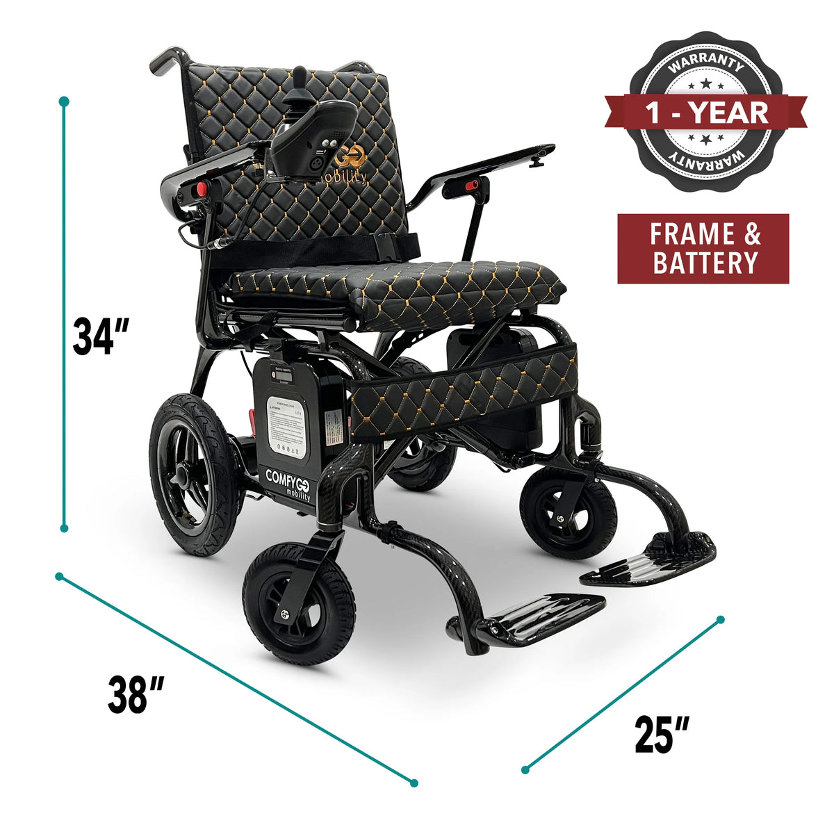 ComfyGo Phoenix Carbon Fiber Electric Wheelchair - 29 lbs Frame: Lightweight, Long-Range, Airline Approved Dimensions