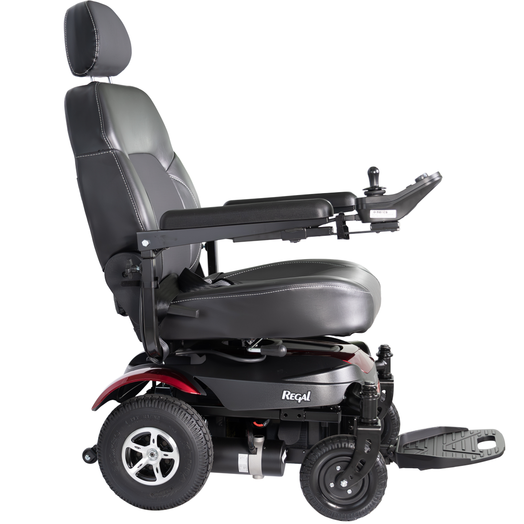 Merits Health Regal Power Wheelchair in Red Side View